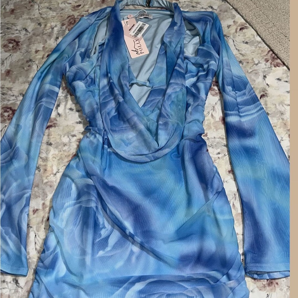 New Oh Polly Blue Long Sleeve Dress